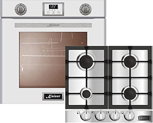 Kaiser Gasbackofen Gasherd-Set EG 6374 W + KG 6357, Einbau-Backofen 60cm in Weiß/Gas Backofen/Gas-Kochfeld 60 cm/Autark/Drehspieß/Grill/Heißluft/Selbstreinigung/Erdgas/Propangas