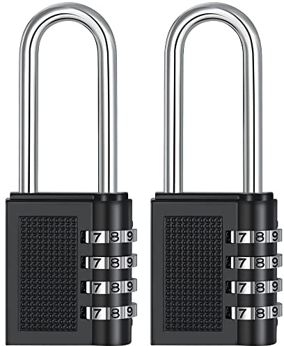 ZHEGE Combination Padlock Outdoor, 2.6in Long Shackle Padlocks (2P, Black) | 4 Digit with Code for Fence, Gate, Shed, Chains, Storage Box, Containers, Large Combination Lock for Gym Lockers
