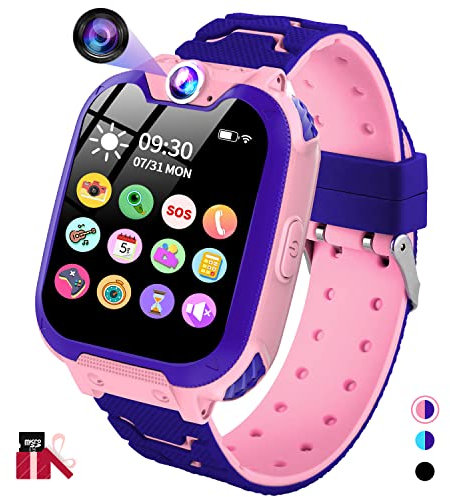 JUBUNRER Smartklocka för pojkar och flickor, 37-i-1 smartklocka med kamera, spel, telefon, SOS, väckarklocka, video, musik och miniräknare, leksaker för barn 3–16 år, present till jul och födelsedag