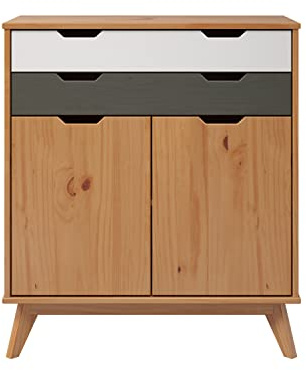 Inter-Furn Kommode, Kiefernholz, Kiefer Massiv-Honig/Grau/Weiß, 80 x 90 x 40 cm 2044033B9