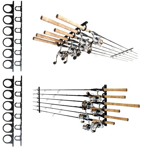 Rush Creek Creations, Ceiling Fishing Rod Holder for 6 Rods, Fishing Pole Holder for Garage Organization and Wall Storage, for Fishing Reels, Fishing Gear, and Fishing Accessories (2 Horizontal Rack)