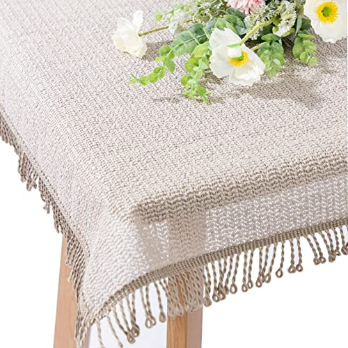 Gartentischdecke mit Fransen | Beige - Rund - 160cm | Weichschaum-Tischdecke | Schaumdecke | Klassik-Outdoor-Decke | rutschfest | wetterbeständig