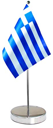 Bandiera da tavolo della Grecia, 22,9 x 15,2 cm, con bandiera della Grecia, base in acciaio inossidabile e asta regolabile