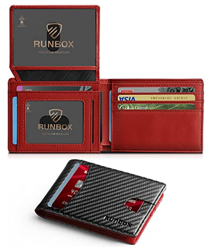 RUNBOX Wallet for Men and Women Slim Rfid Leather 2 ID Window With Gift Box