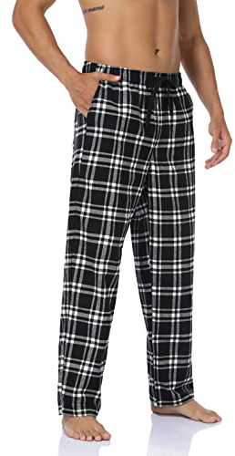 North Bund Schlafanzughose Herren, 100% Baumwolle Kariert Pyjamahose Dicke Flanell Schlafhose Weich Nachtwäsche für Männer mit Taschen Verstellbaren Tunnelzugbund