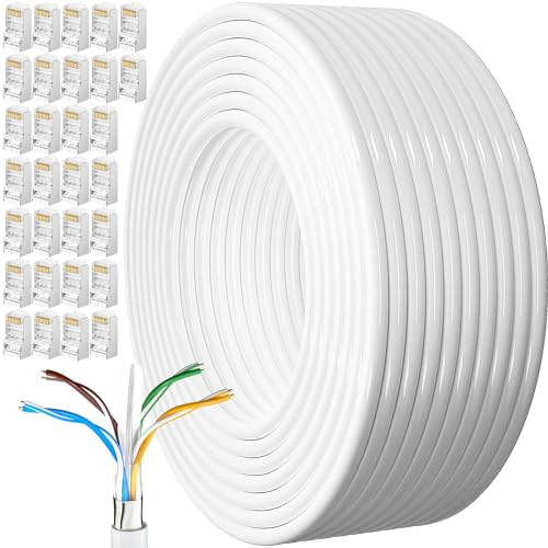 MEIPEK 150 Meter Lan Kabel, Cat 6 Verlegekabel 150m Netzwerkkabel Weiß Outdoor Lange Außenbereich Installationskabel Patchkabel Ethernetkabel FTP AWG23 Geschirmt Rj45 Gigabit Internetkabel