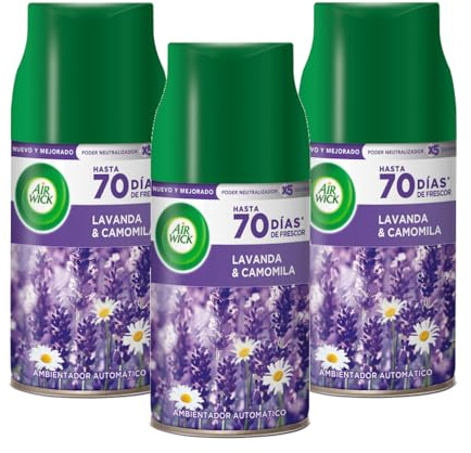 Air Wick Freshmatic Lufterfrischer-Nachfüllpackung, automatisches Spray, Duftessenz für Zuhause mit Duft, Nachfüllerfrischer Wiese, Lavendelviolett, 3 x 250 ml