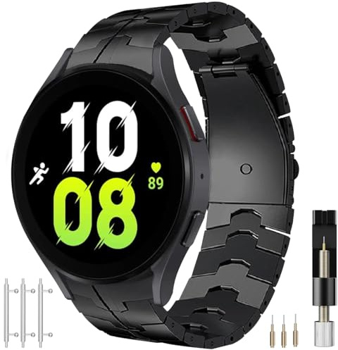 Miimall Kompatibel mit Samsung Galaxy Watch 7/fe/6/5/4 Armband 40mm 44mm, Edelstahl Metall Doppelte Faltschließe Verstellbares Armbänder für Galaxy Watch 6 Classic 43mm 47mm/Watch 5 Pro 45mm-Schwarz