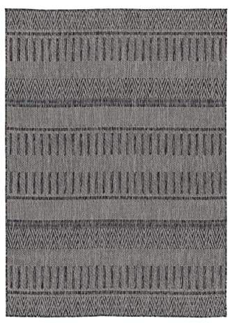 TESSO LIVING Tappeto per interni e per esterni, antiscivolo, tappeto per balcone, terrazzo, cucina, boho geometrico -Grigio - 120cm x 160cm - Resistente ai raggi UV, tappeto moderno