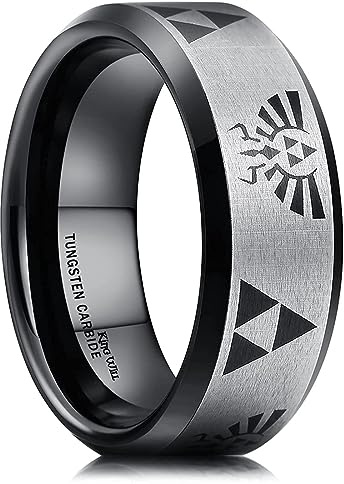 King Will 8mm Black Tungsten Rings for Men Women Wedding Bands Triforce Ring Matte Finished Comfort Fit 10