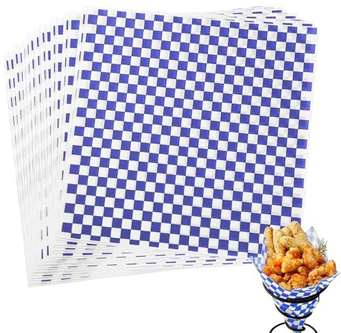 Food Wrapping Papers, 100 Sheets Sandwich Greaseproof Paper Sheets Wax Paper Basket Liners Picnic Food Basket Liners for Wrapping Bread Sandwiches