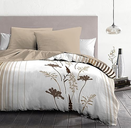 Home Linge Passion - Juego de edredón (240 x 260 cm), Color Crema y Sombra de Madera