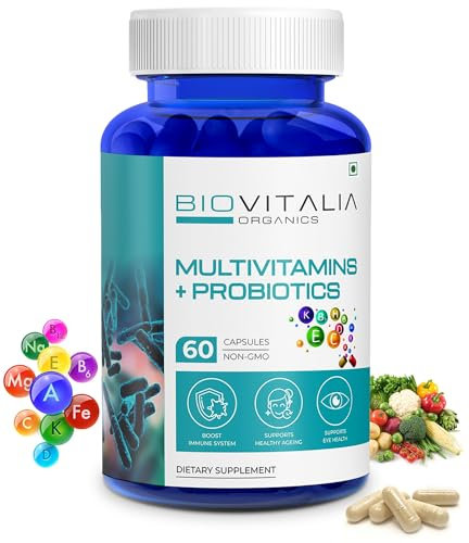 BIOVITALIA Multivitamins + Probiotics Dietary Supplement for Men & Women | Immunity Booster Helps Improve Digestion and Absorption of Nutrients - 60 Veg Cap