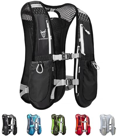 UTOBEST Running Vest, 5L Hydration Vest Lightweight, Breathable and Sweatproof Running Backpack, Adjustable for Trail Marathon Race Jogging Cycling Black (Vest Only)