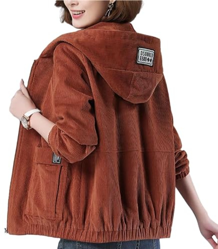 Hauts pour Femmes, Manteau De Veste en Velours Côtelé, Veste en Velours Côtelé Mi-Longueur pour Femme, Coupe Ample, Fine À Capuche 5XL, Manteau Décontracté Ample, Hauts Basiques Ass