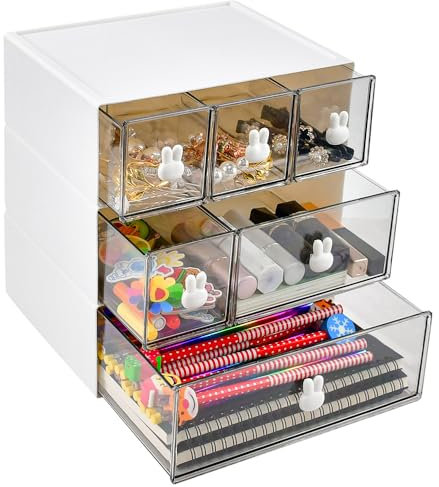 LANSKYLAN 3 Lagen Schubladenbox Schreibtisch Organizer Schubladen Schubladenbox Stapelbare Teebeutelboxen Teebox mit 3 Schubladen Abnehmbar Kosmetikaufbewahrung für Makeup Teebeutel Bürobedarf