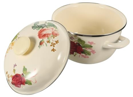 MAGICLULU Vintage Enamel Cooking Pot Dual Handle 20cm Thickened Soup Pot with Lid Wear-Resistant for Stove Top Household Kitchen Portable Enamelware
