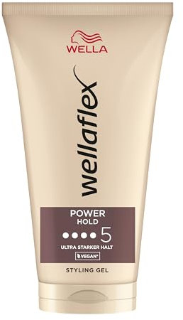 Wellaflex Power Hold gel per capelli da donna, fino a 24 ore, tenuta ultra forte, delicato sul cuoio capelluto, dermatologicamente testato, formula vegana, privo di siliconi, grado di tenuta 5, 150 ml