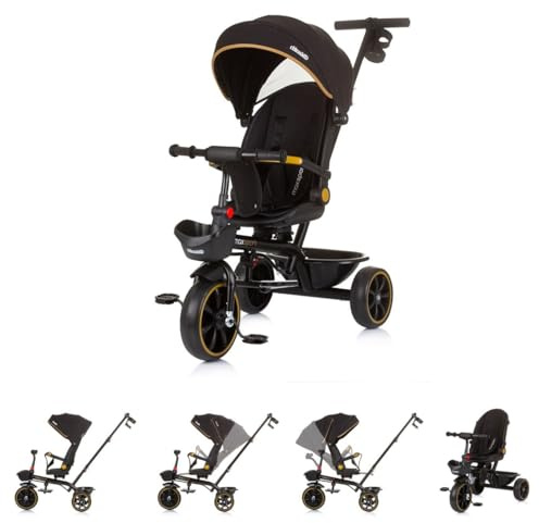 Chipolino Tricycle Max Sport 2 in 1, Dreirad, Becherhalter, Sitz umkehrbar, Korb, Farbe:schwarz