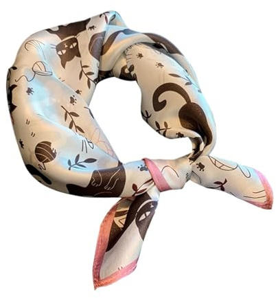 Jonesangle Bufanda de seda for mujer, pañuelo decorativo de primavera y verano con lazo salvaje, pañuelo 100% de seda de gato negro, pañuelo cuadrado de seda de morera, pañuelo de seda