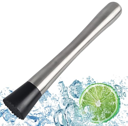 25cm Edelstahl Stößel Cocktail, Ice Crusher, Cocktail Zubehör,Cocktailspieße für Cocktail, Limettenpresse Barstößel Stampfer, Cocktail Stössel Zum Debuggen Köstlicher Cocktails,Getränke Und Säfte