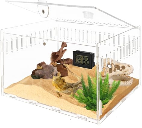 Reptilien Terrarium Box - Schnecken Aufzuchtbox Mit Hygrometer, 30*20*15 Futterbox, Fütterungsbox, Transportbox Behälter, Acryl Reptil Box