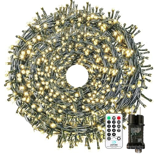 Lichterkette Außen Strom, Lichterkette Weihnachtsbaum 60M 600LED Warmweiß | Weihnachtsbeleuchtung mit Fernbedienung, 8 Modi, Timer & Merkfunktion, IP65 Wasserdicht für Innen Weihnachten Party Hochzeit