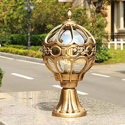 Lampada da Palo per Esterno, Stile Vintage, Colore Oro, con Globo in Vetro, per Giardino e Patio, E27 lampadin,(lampadina non inclusa)