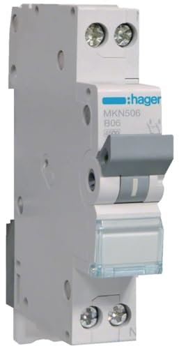 Hager MKN506 Leitungsschutzschalter 6A 2P 1P+N 2-polig 1-polig+N 6kA B-Charakteristik 1M schmale Bauweise LS-Schalter (MKN 506)