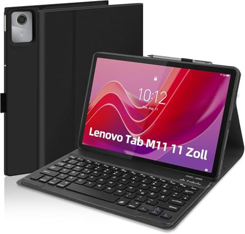 AGARELE Tastatur Hülle für Lenovo Tab M11 11 Zoll 2024 (TB330FU/TB330XU), Abnehmbar Tastatur Schutzhülle, [QWERTZ Deutsch] Bluetooth Keyboard Mit Stifthalter, Schwarz