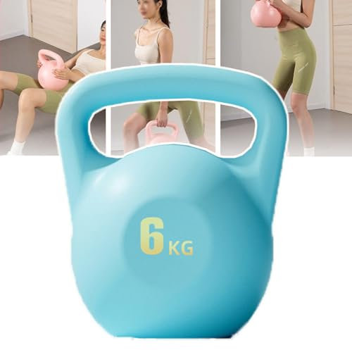 2/4/6/8 Kg Kettlebell, Kettlebell Für Krafttraining, Kristallisiert Eissand Bei Kontakt Mit Wasser/Keine Ungewöhnlichen Geräusche Während des Trainings, Rutschfester Griff,6kg,Blue