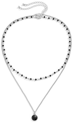 KnSam Herren Kette Herren Set, Edelstahl Partnerketten Doppelschichten Kette mit Rund Anhänger Form, Silber Panzerkette, 47CM