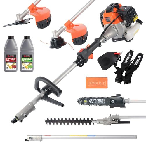 52cc Multi Function 5 in 1 Garden Tool - Brush Cutter, Grass Trimmer, Chainsaw, Hedge Trimmer + Oils