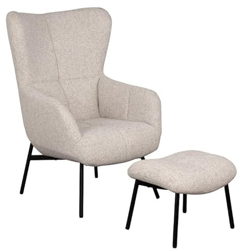 MR. DEKO Ohrensessel Sava inkl. Fußhocker | Moderner Relaxsessel mit Armlehnen | Hochlehner Polstersessel | Bequemer Sessel für Wohnzimmer und Büro | 86x104x74 cm | Sessel Wohnzimmer mit Hocker