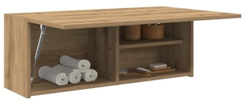 Gecheer Mobiletto da Bagno, Pensile con Ante a Molle Gas, 80x25x30 cm, in Truciolato, Rovere Artigianale, per Bagno Cucina Soggiorno Camera da Letto