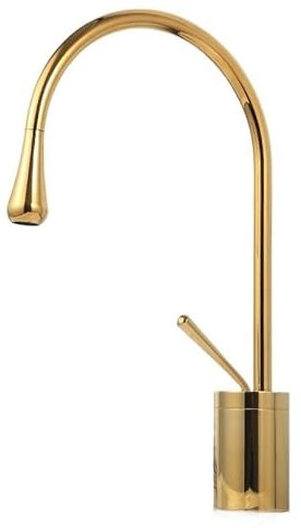 JCVXOELT Waschraumarmaturen Messing gebürstet, Waschbecken-Wasserhahn im Drop-Stil, Badarmaturen, Heiß-Kalt-Mischbatterie, 360-Grad-Schwenk-Wasserfall-Armaturen FüR Badezimmer(Gold Polish Short)