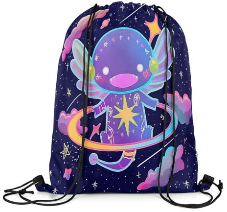 Mode Kordelzugbeutel Niedlicher Axolotl-Cartoon-Salamander Kordelzug-Rucksack Freizeit Yoga-Tasche 36X42Cm Turnbeutel Für Wandern Outdoor Schwimmen