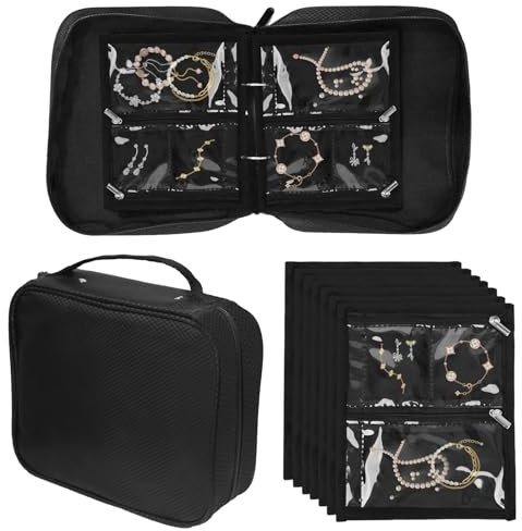 Estuche organizador de joyas para viajes, bolsas para guardar joyas, libros, pequeñas bolsas portátiles para archivar, bolsa de terciopelo con cremallera transparente, página transparente, gran