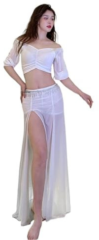 ZMCGNO Bauchtanz Kostüm Bauchtanz-Set for Erwachsene, trägerlos, Top, Rock, Damen, Trainingskleidung, Anfänger, Leistungsklasse, Tanzanzug Bauchtanz Rock(White,XXL)