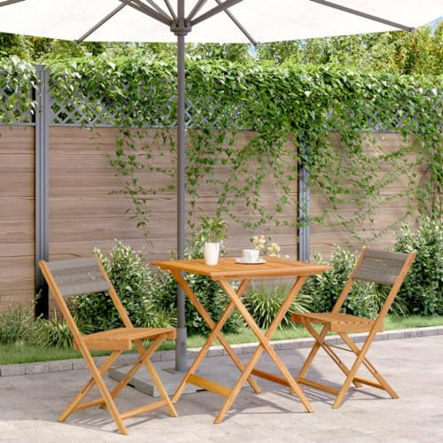 Fasba 3-TLG. Bistroset, Sitzgruppe, Balkonset, Gartengarnitur, Garten Terrasse Balkon Möbel Garnitur, Grau Polypropylen und Massivholz