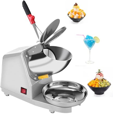 Tritaghiaccio Elettrico con Ciotola in Acciaio Inossidabile, Capacità 85 kg/H, Macchina per Coni di Neve per Tritaghiaccio per Cocktail, Gelati, Frullati, Succhi Freddi,Grey