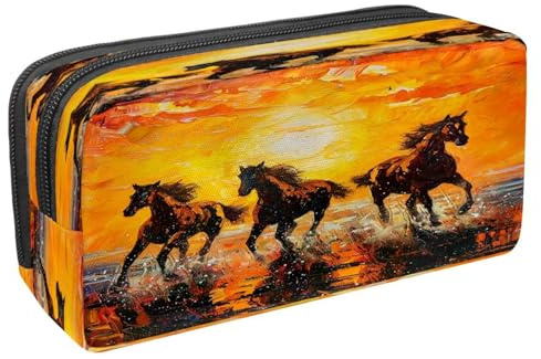 VAPOKF Trousse à crayons avec fermeture éclair pour garçons et filles, fournitures scolaires et de bureau, cheval sur la mer, lever de soleil, multicolore, 2.3x8.2x3.9in/6x21x10cm, Trousse à crayons