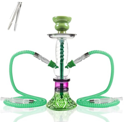 SERdeerCH Cachimba Hookah set，2 Tubos- 28 cm Negro Mini Cachimbas cazoleta cachimba (Vert)