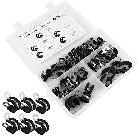 GETAJGHSD 42-Piece Stainless Steel A2932 Pipe Metal Clamp Set Rubber Cushions for Insulated Clamping for Cable Management and Woodworking