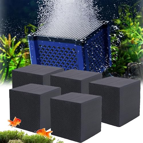 Lot de 5 pastilles de charbon actif, pour purificateur d'eau, filtre à charbon actif, pour bassins, réservoirs à poissons, nettoyage de réservoir d'eau pour chevaux (5 pièces, 10 x 10 x 10 cm)