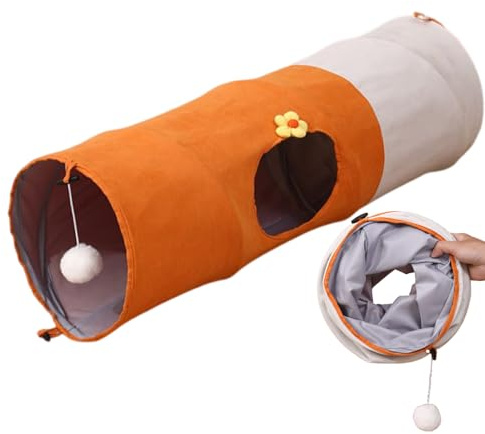 Katzentunnel, Spielrohr, interaktives Trainingsspielzeug, Kratzfest, faltbar, hängende Kugelfunktion für drinnen und draußen, Spiel, Bereicherung und Übung, 80 x 24 x 24 cm