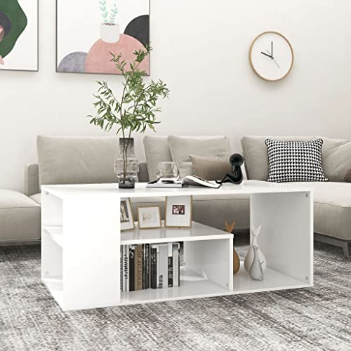 HaoChrymec Table Basse with Bois, Design Moderne, Grand Espace de Rangement, Coffee Table, Table Basse Blanche, pour Salon, Blanc, 100 x 50 x 40 cm