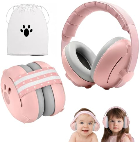 YingErTool 2-in-1 Baby Ear Defender for Babies and Toddlers up to 4 Years, Noise Reduction Adjustable Earmuffs, Comfortable Baby Headphones At Firework, Concert, Cinema (Pink)
