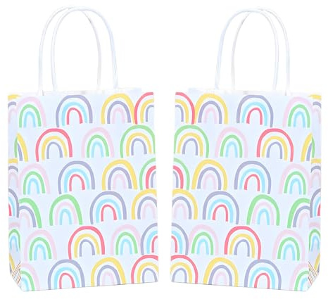 12 Stück Geschenktüten,Regenbogen Geschenktüte,Geschenktasche Kindergeburtstage, Kleine Papiertüten mit Henkel,Papier Tüten,Candy Tüten, Verpacken von Geschenken,Geschenktüte für Hochzeit, Party