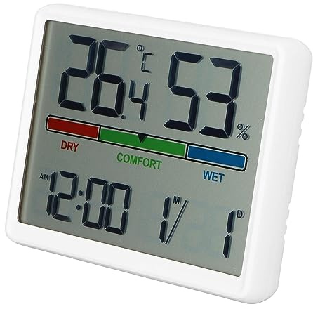 CHICIRIS Orologio da Scrivania a LED con Display di Temperatura e umidità, Digital Digital per e Anziani, Scrivania Bianca in Plastica per L'uso a Casa o in Ufficio